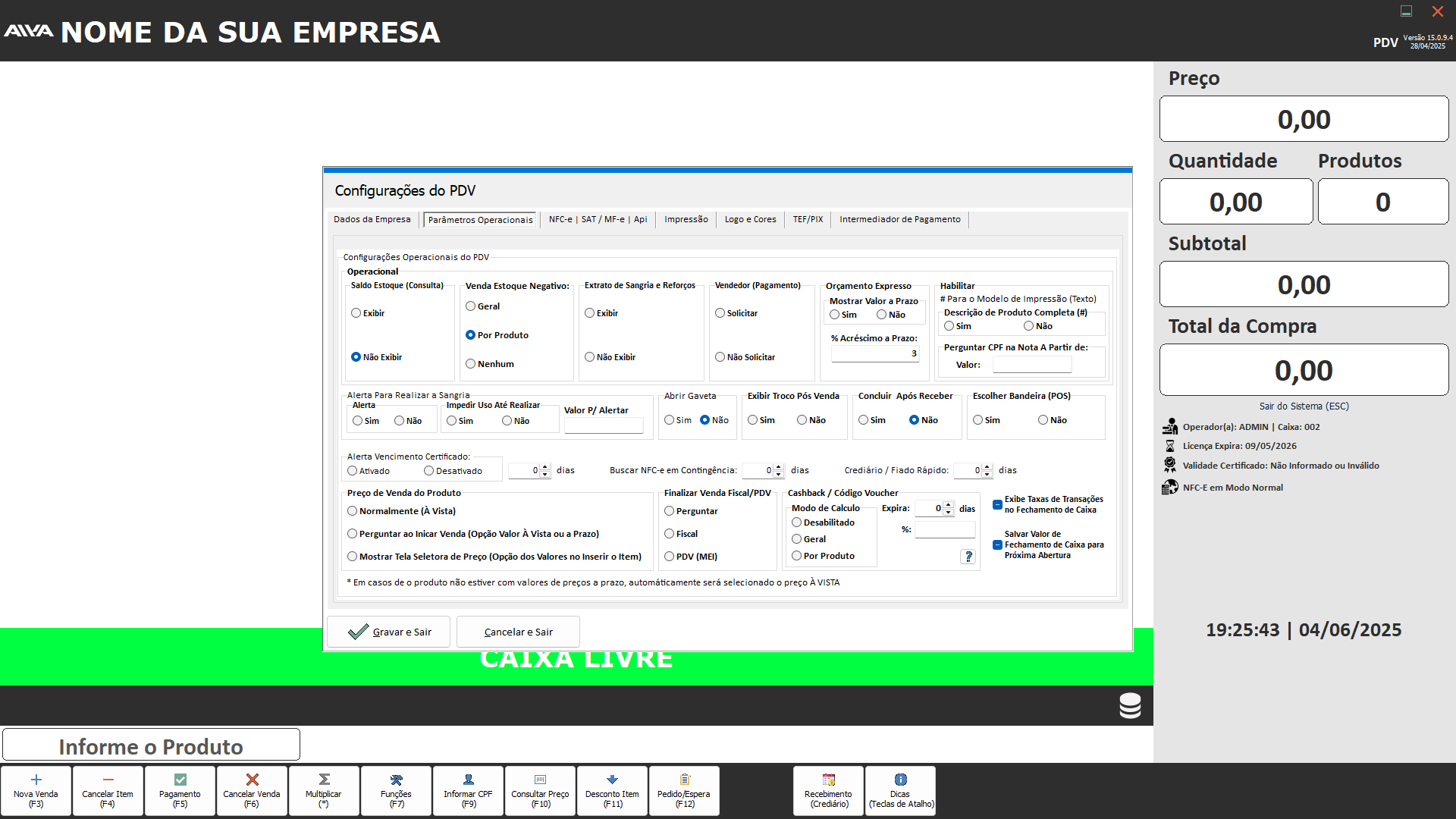 CONFIGURAÇÕES PDV